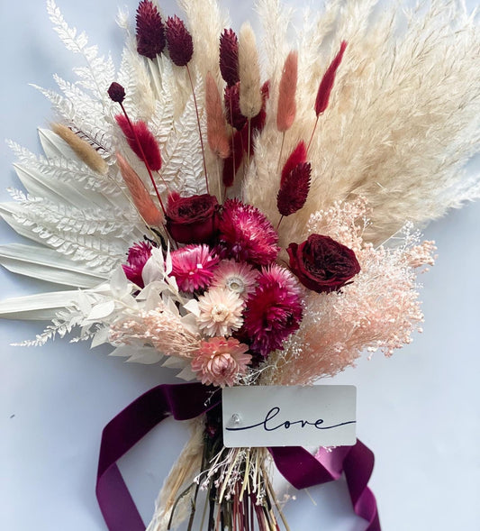 Valentine Everlasting Love Small Pampas Grass Bouquet
