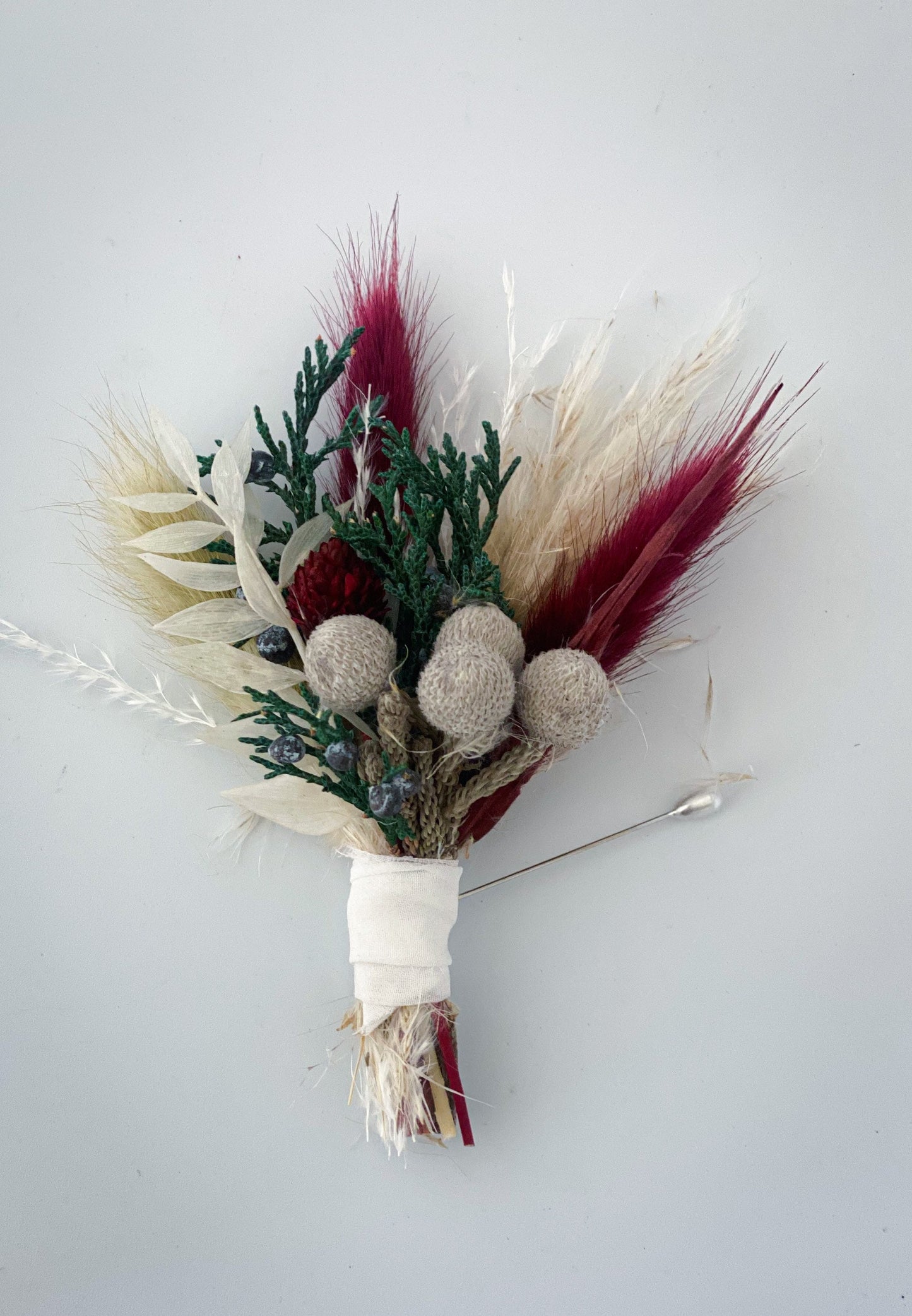 Winter Holiday Boutonniere/ Wedding Flowers/ Groom and Groomsmen/ Dried Flowers