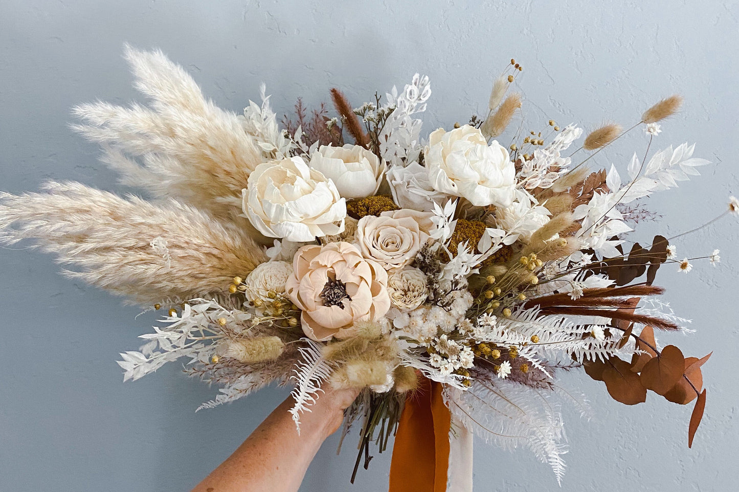 White Peony + Terra-cotta Bouquet/ Bride and Bridesmaids/ Dried Flower Bouquet/ Wedding Flowers