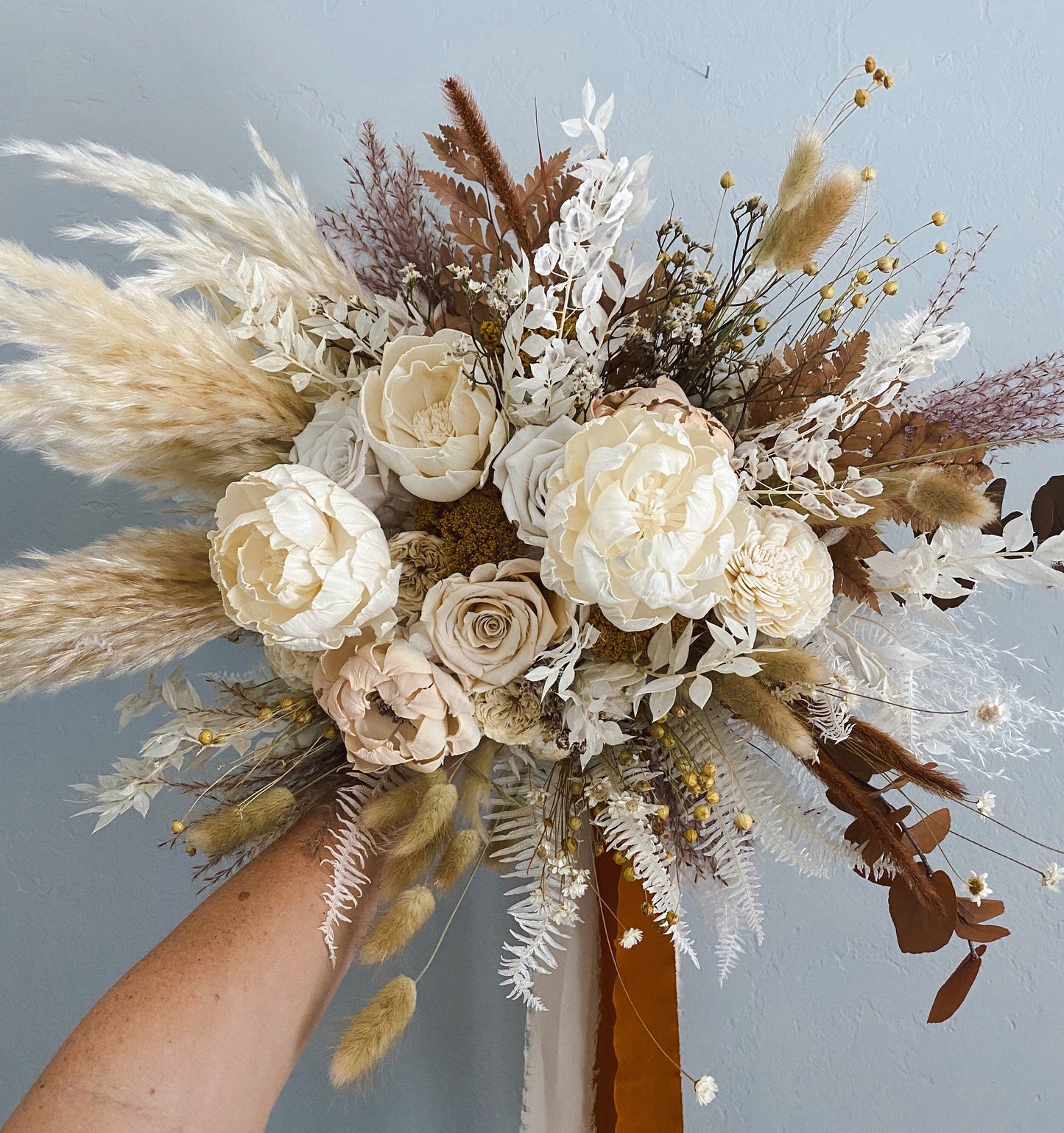 White Peony + Terra-cotta Bouquet/ Bride and Bridesmaids/ Dried Flower Bouquet/ Wedding Flowers