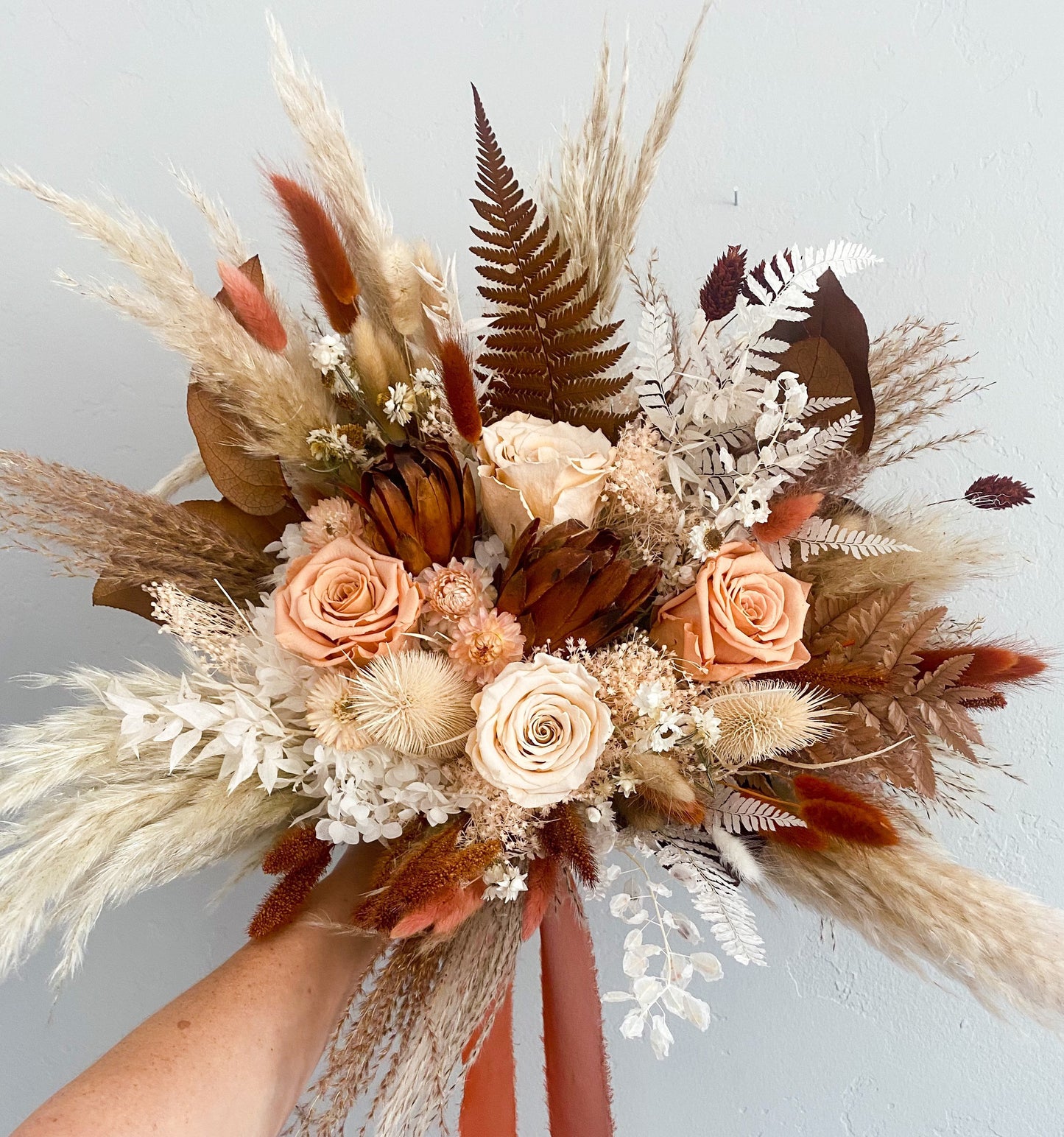 Terracotta, Peach + Blush Pampas Grass Bouquet/ Bride and Bridesmaids/ Dried Flower Bouquet/ Wedding Flowers