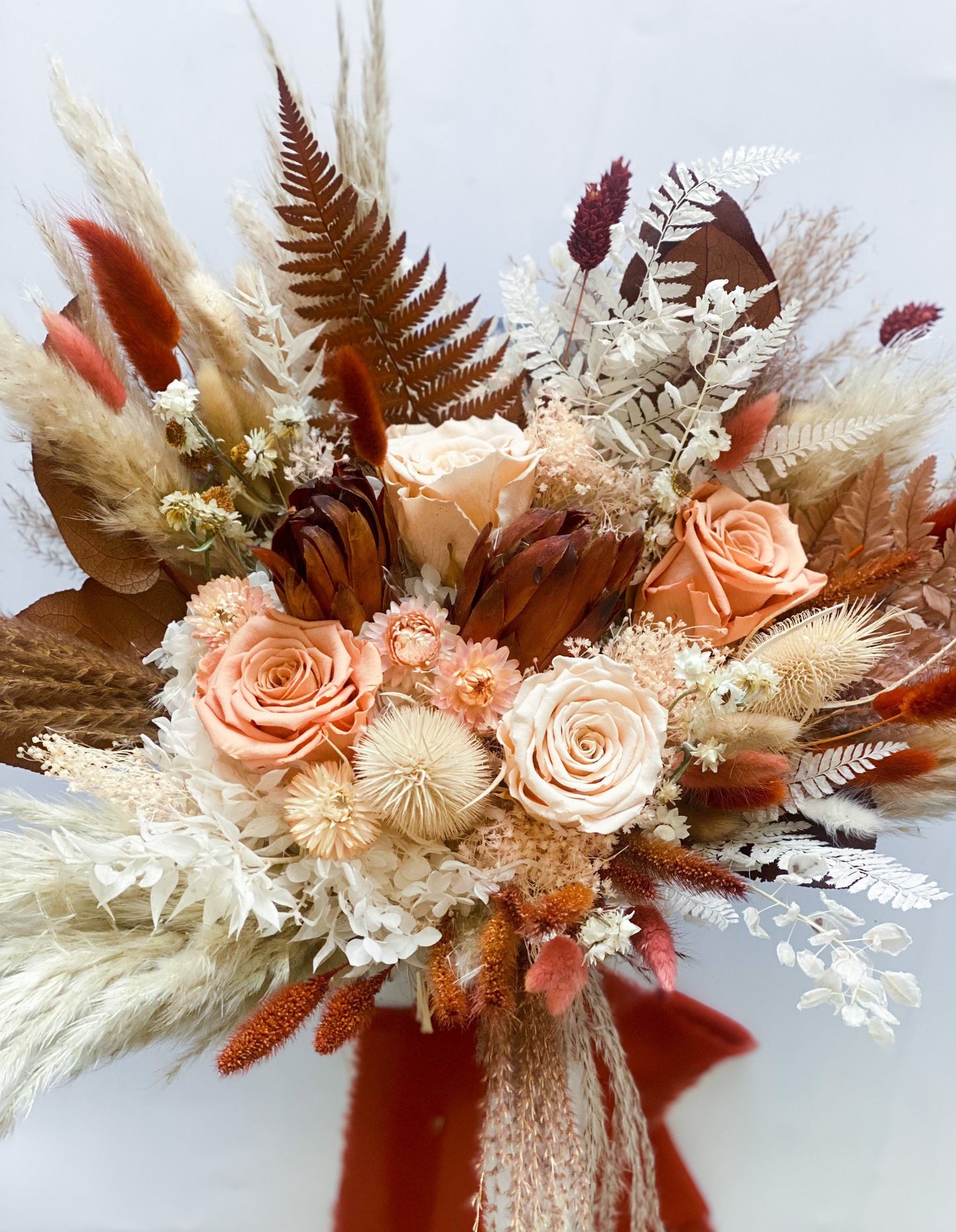 Terracotta, Peach + Blush Pampas Grass Bouquet/ Bride and Bridesmaids/ Dried Flower Bouquet/ Wedding Flowers