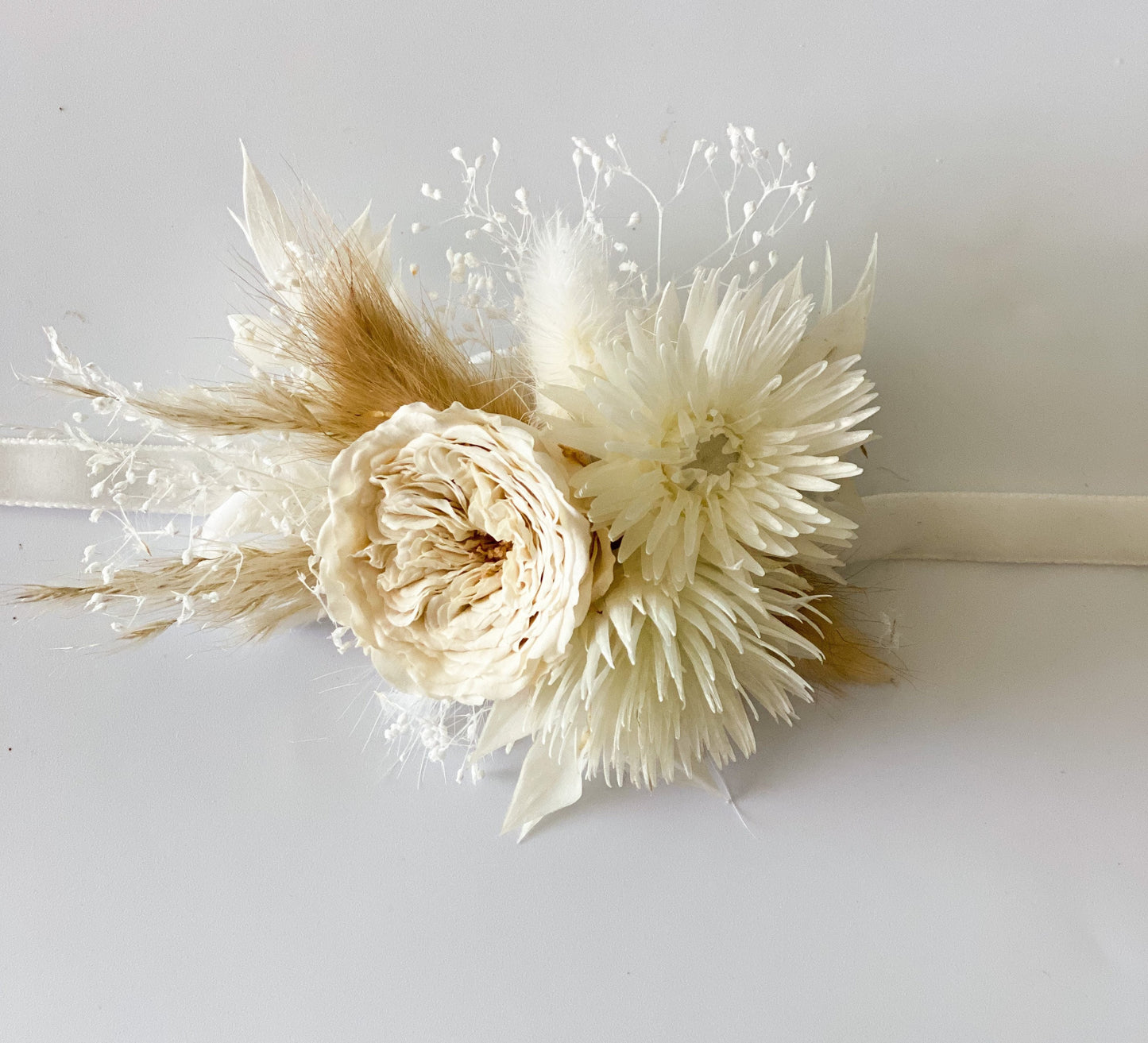 White Garden Rose Dried Floral Corsage/ Wedding Flowers/ Dried Flowers