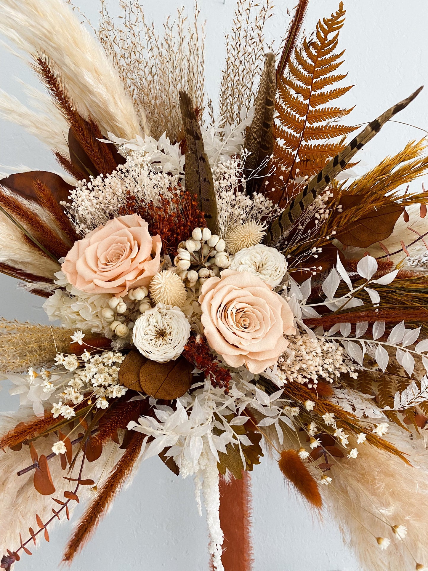 Terracotta + Pheasant Feather Pampas Grass Bouquet/ Bride and Bridesmaids/ Dried Flower Bouquet