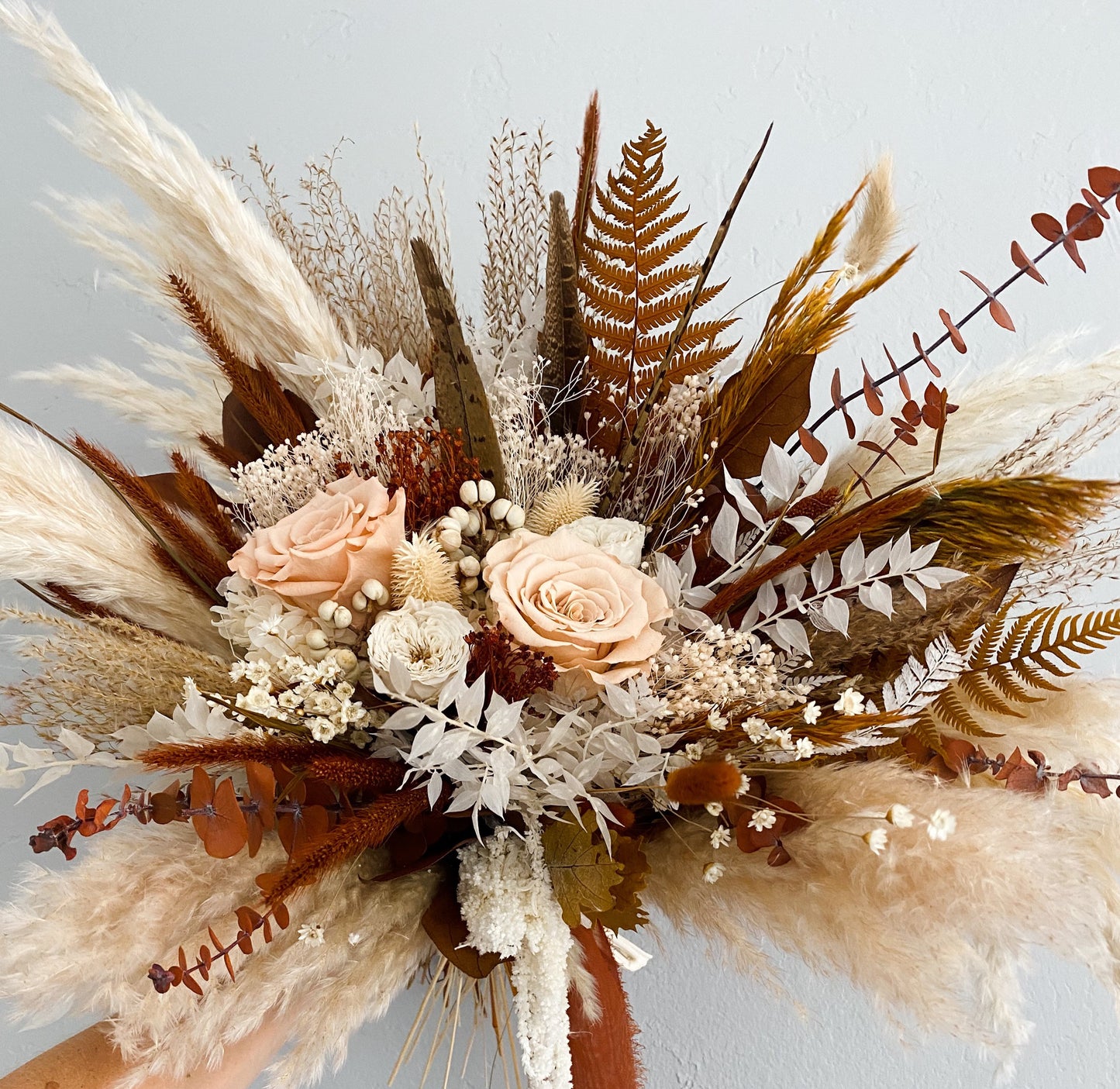 Terracotta + Pheasant Feather Pampas Grass Bouquet/ Bride and Bridesmaids/ Dried Flower Bouquet