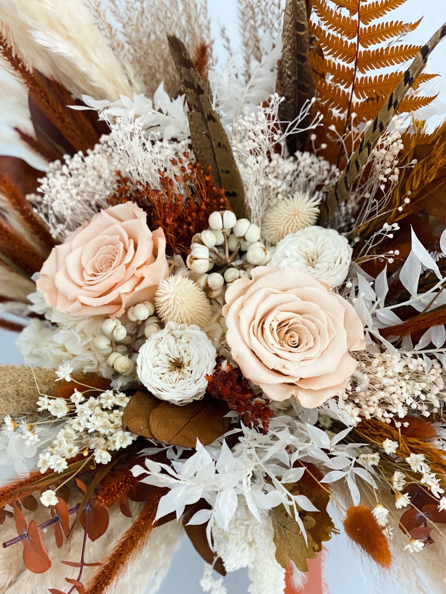 Terracotta + Pheasant Feather Pampas Grass Bouquet/ Bride and Bridesmaids/ Dried Flower Bouquet