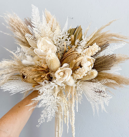 Sola Wood Peony + Pampas Grass Bouquet/ Bride and Bridesmaids/ Dried Flower Bouquet