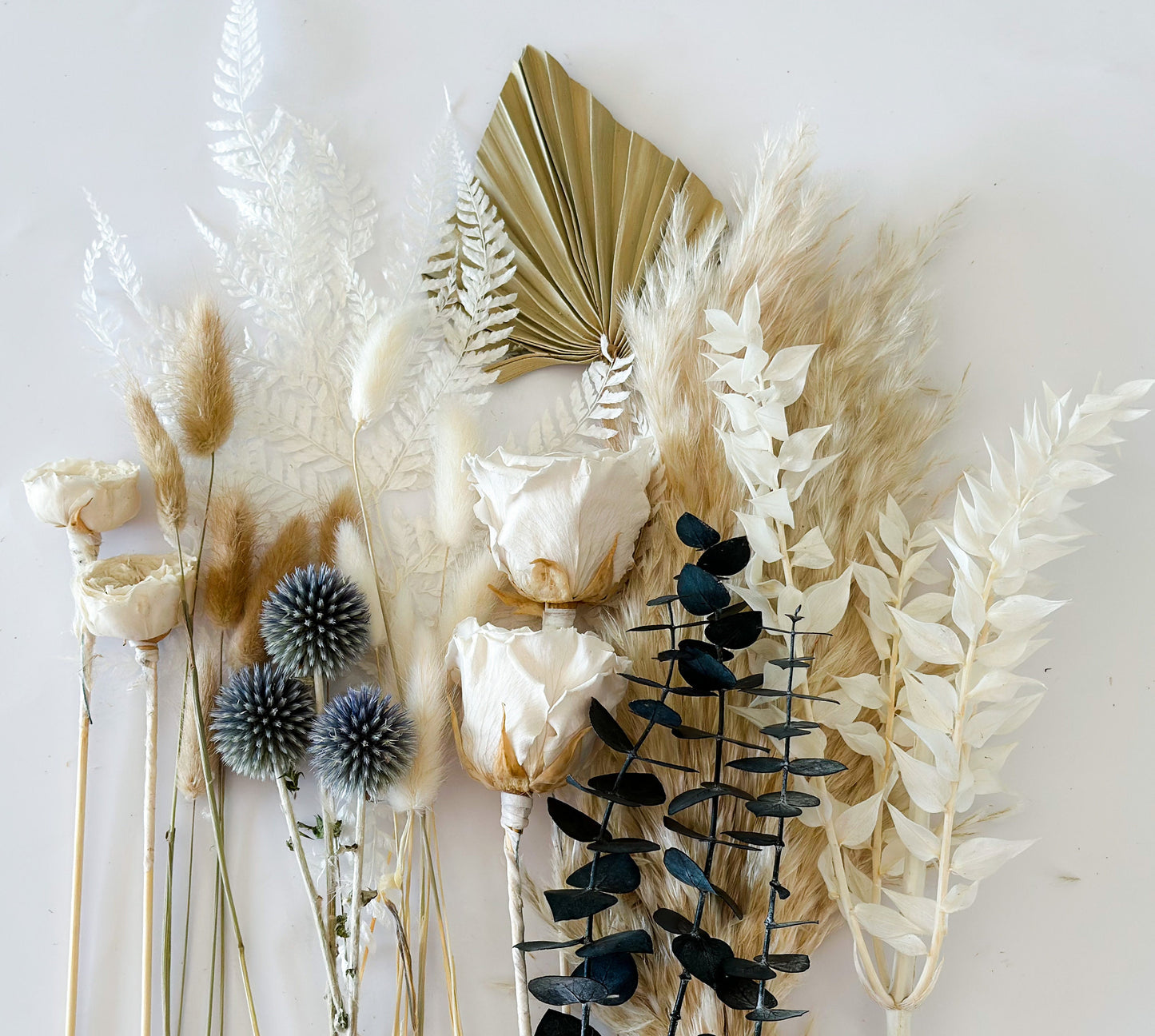 White + Dusty Blue Cake Flowers, Flat Lay Flowers, DIY