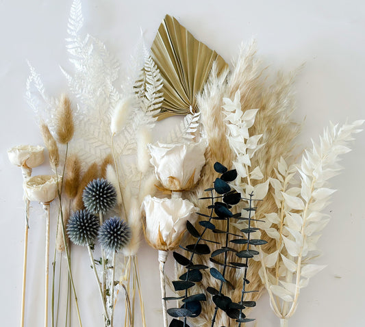 White + Dusty Blue Cake Flowers, Flat Lay Flowers, DIY