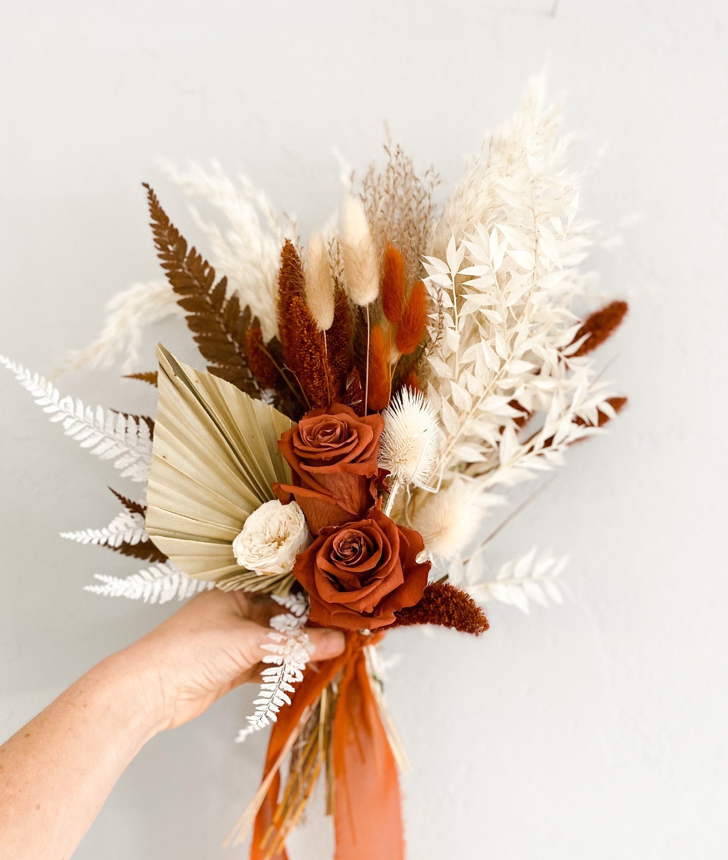 Small Terracotta + Rust Pampas Grass Bouquet/ Bride and Bridesmaids/ Dried Flower Bouquet/ Wedding Flowers