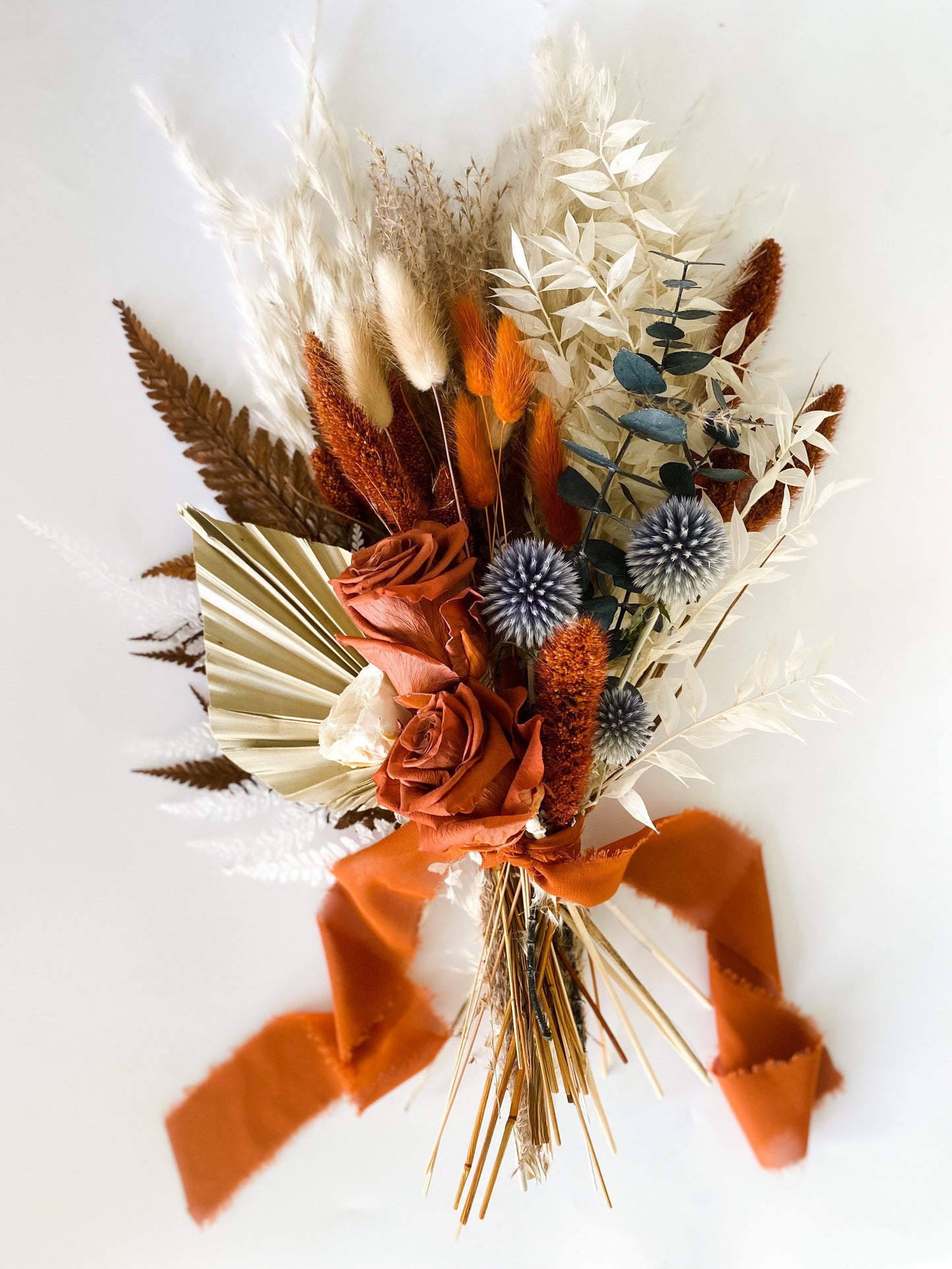 Small Rust Rose + Dusty Blue Bouquet/ Bride and Bridesmaids/ Dried Flower Bouquet/ Wedding Flowers