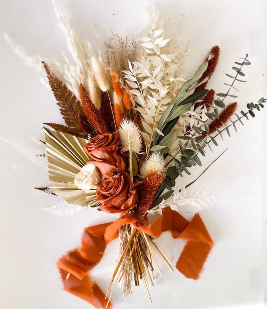 Small Olive + Rust Pampas Grass Bouquet/ Bride and Bridesmaids/ Dried Flower Bouquet/ Wedding Flowers