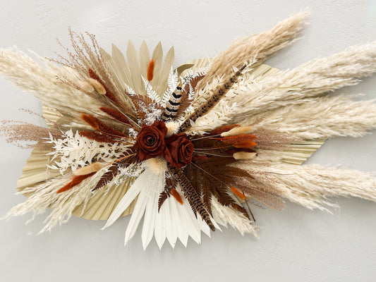 Terracotta, Rust + Pheasant Feather Pampas Grass Arch or Wall Decor