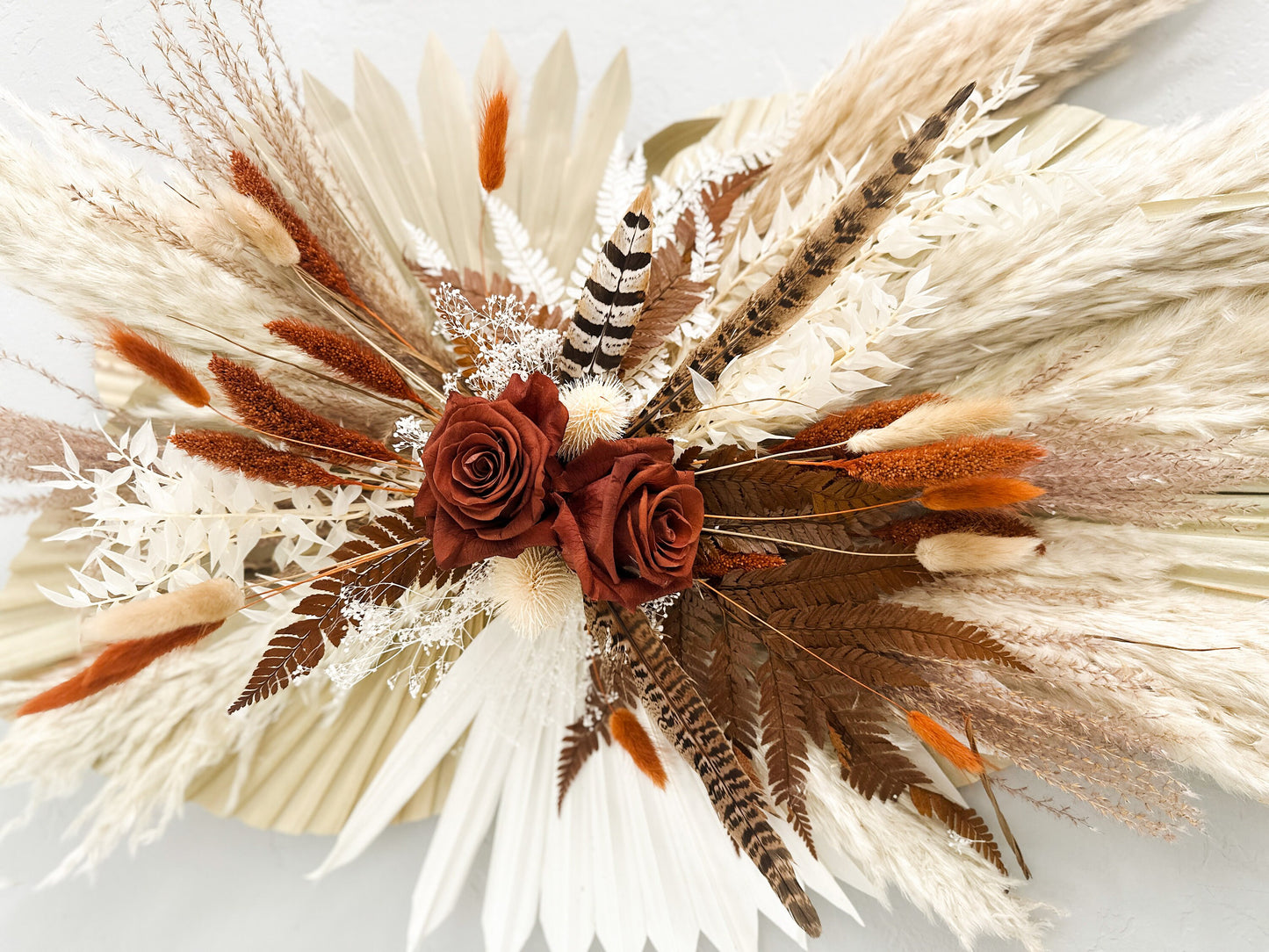 Terracotta, Rust + Pheasant Feather Pampas Grass Arch or Wall Decor