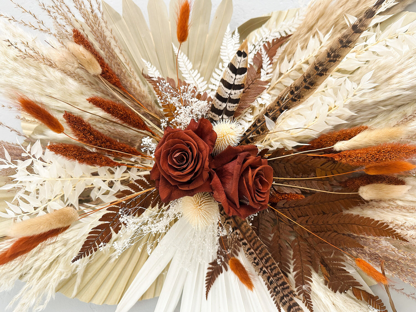 Terracotta, Rust + Pheasant Feather Pampas Grass Arch or Wall Decor
