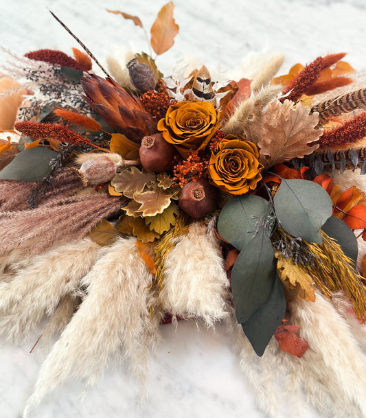 Terracotta Pheasant Feather Fall Centerpiece