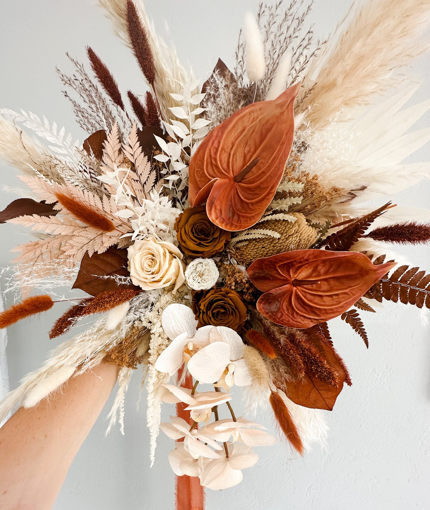 Terracotta, Blush + Toffee Anthurium Pampas Grass Bouquet/ Bride and Bridesmaids/ Dried Flower Bouquet