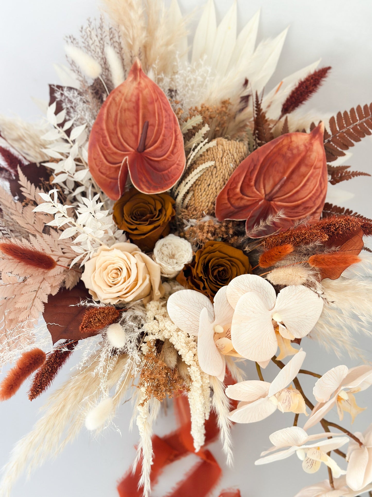 Terracotta, Blush + Toffee Anthurium Pampas Grass Bouquet/ Bride and Bridesmaids/ Dried Flower Bouquet