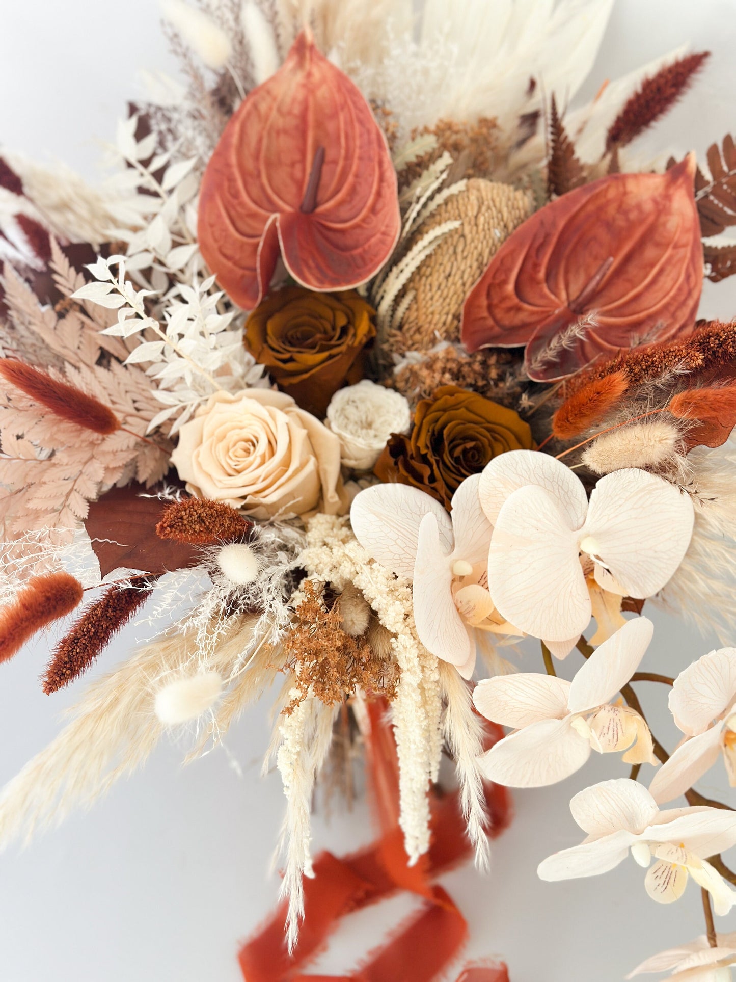 Terracotta, Blush + Toffee Anthurium Pampas Grass Bouquet/ Bride and Bridesmaids/ Dried Flower Bouquet