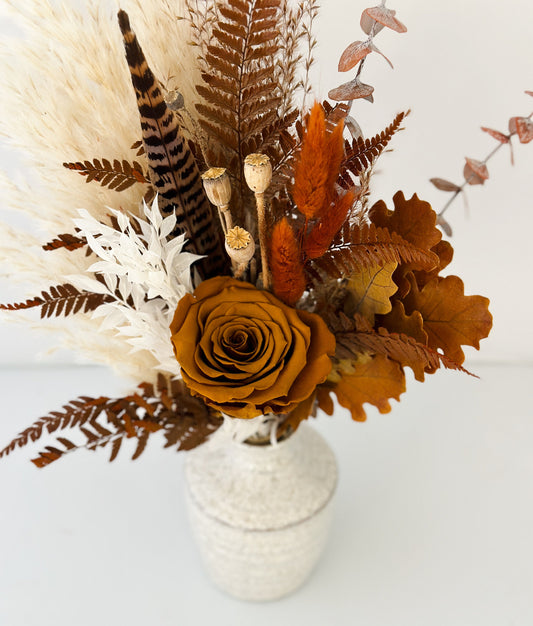 Small Fall Pheasant Feather  + Pampas Grass Bud Vase Arrangement