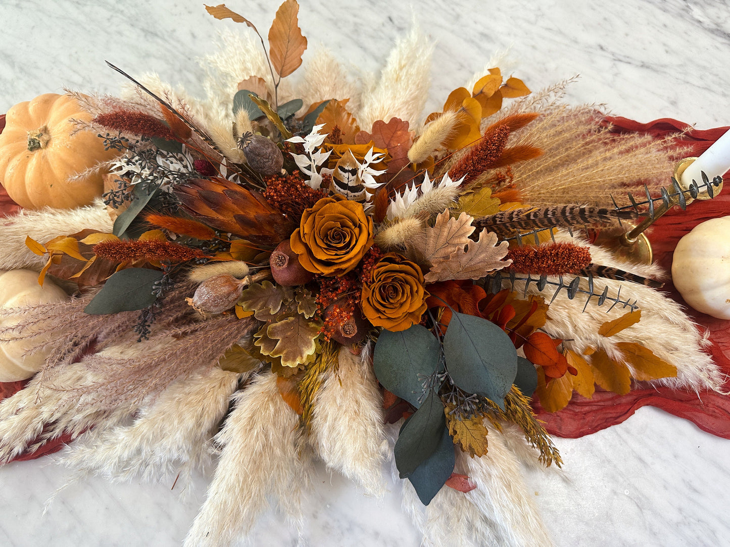 Terracotta Pheasant Feather Fall Centerpiece
