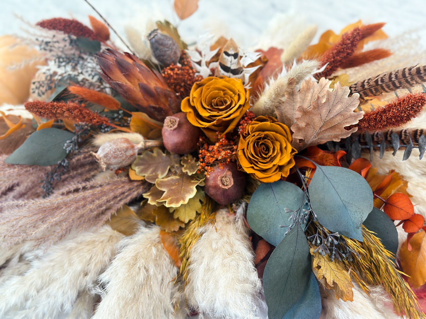 Terracotta Pheasant Feather Fall Centerpiece