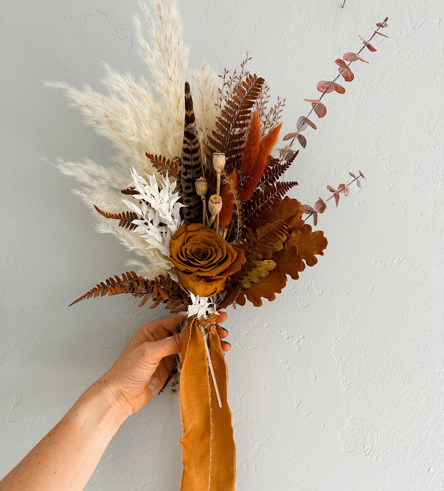 Small Fall Pheasant Feather  + Pampas Grass Bud Vase Arrangement