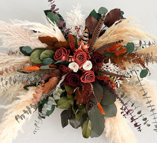 Terracotta, Rust, and Burgundy Pheasant Feather Arch or Wall Decor