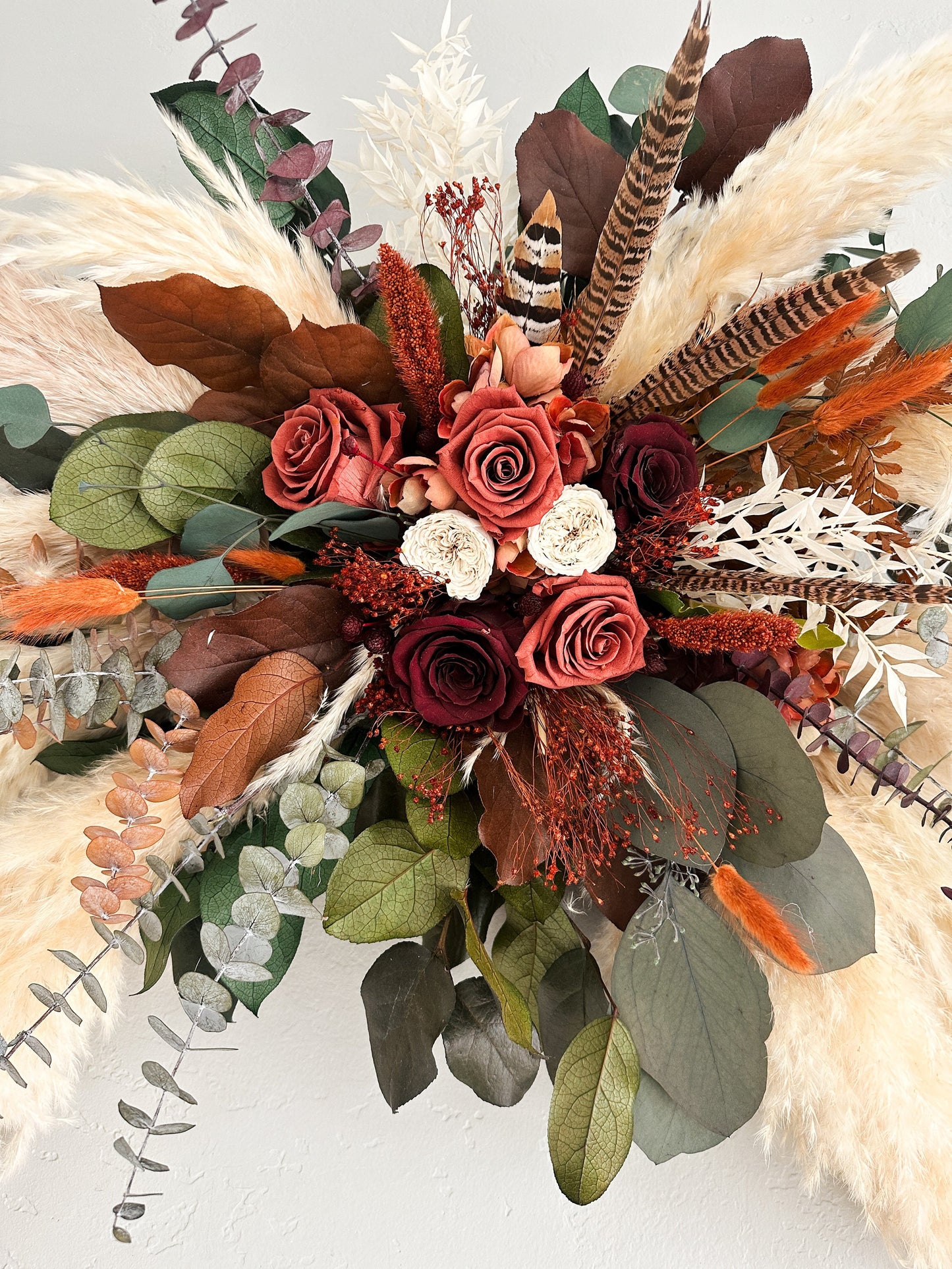 Terracotta, Rust, and Burgundy Pheasant Feather Arch or Wall Decor