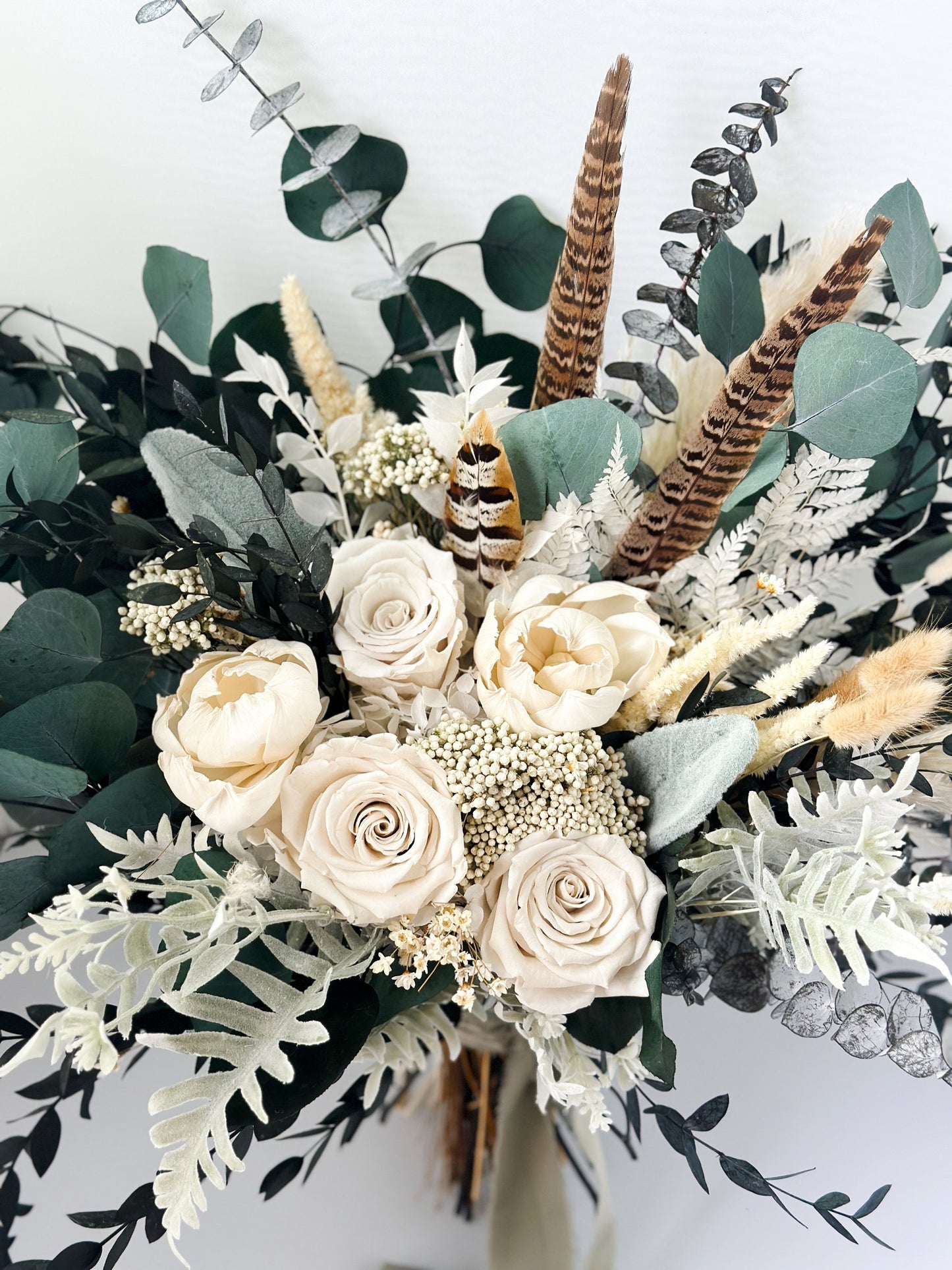 Sage + White Rose and Peony Dried Floral Bouquet/ Bride and Bridesmaids/ Dried Flower Bouquet/ Wedding Flowers