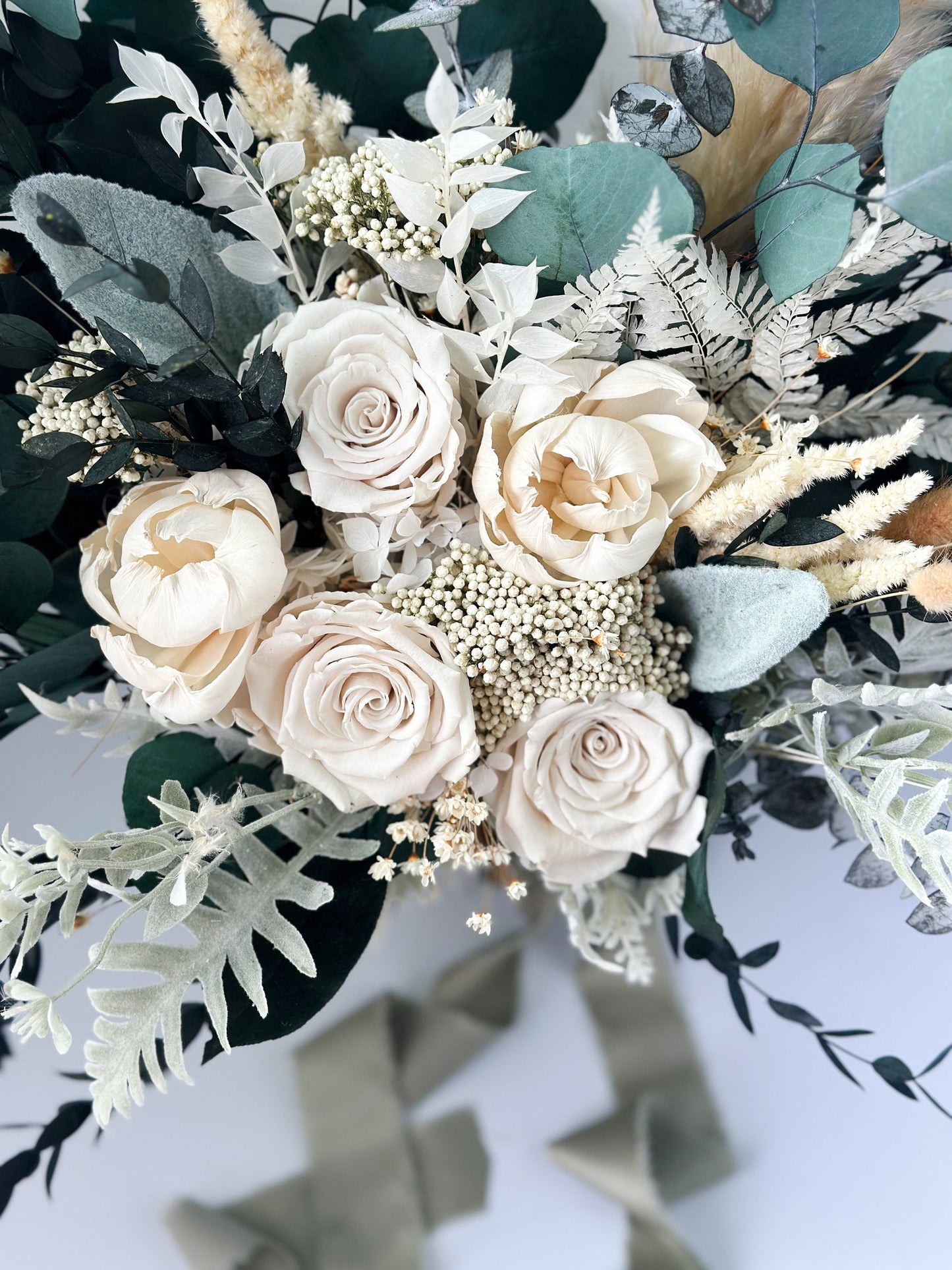 Sage + White Rose and Peony Dried Floral Bouquet/ Bride and Bridesmaids/ Dried Flower Bouquet/ Wedding Flowers
