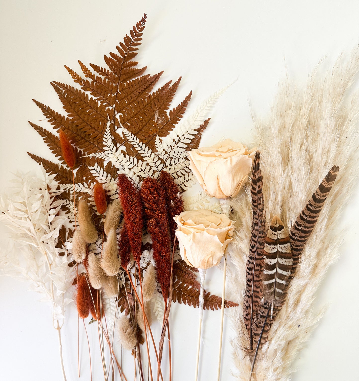Terracotta + Blush and Pheasant Feather Cake Flowers, Flat Lay Flowers, DIY/ Wedding flowers/ Dried Flowers