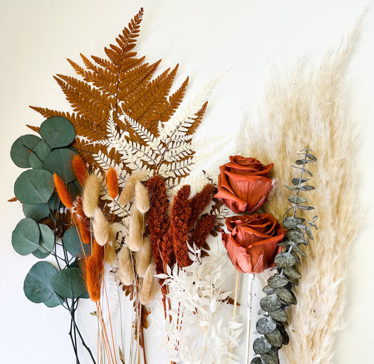 Terracotta + Rust and Greenery Cake Flowers, Flat Lay Flowers, DIY/ Wedding flowers/ Dried Flowers