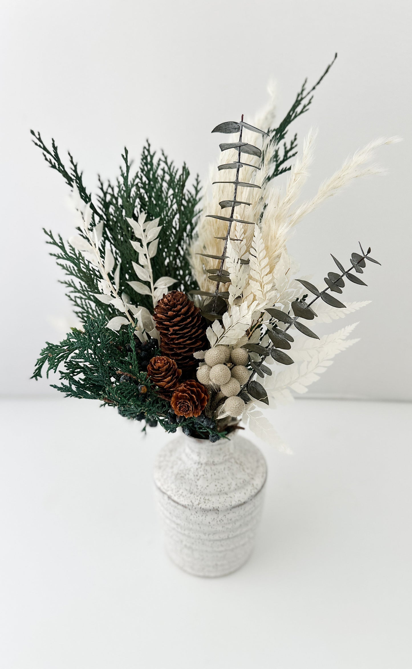 Juniper and Cedar Winter Dried Floral Bud Vase Centerpiece